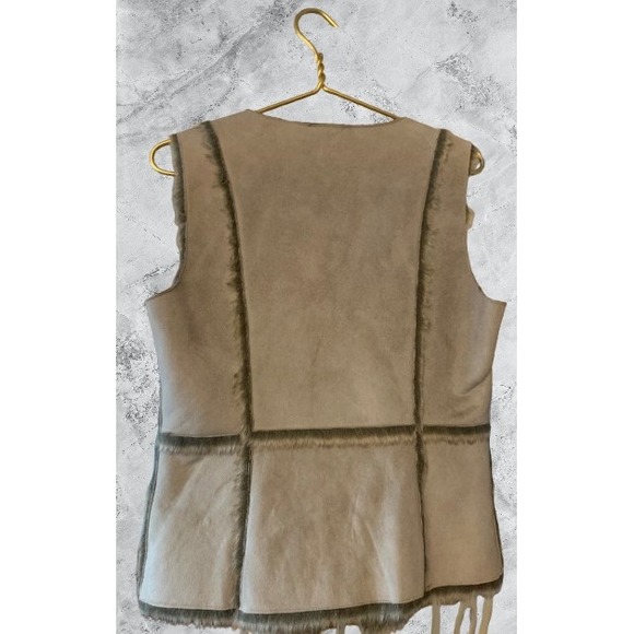 Tribal Grey Faux Suede Fur Lined Vest Open Front 2542O-2189 Small - Picture 4 of 7